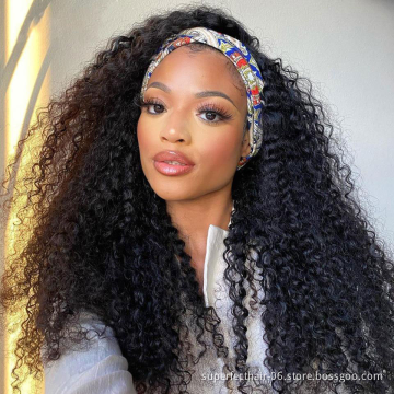 Kinky Curly Headband Wig Human Hair For Black Women Glueless Half Wig With Head Band Brazilian Yaki Headband Human Hair Wigs